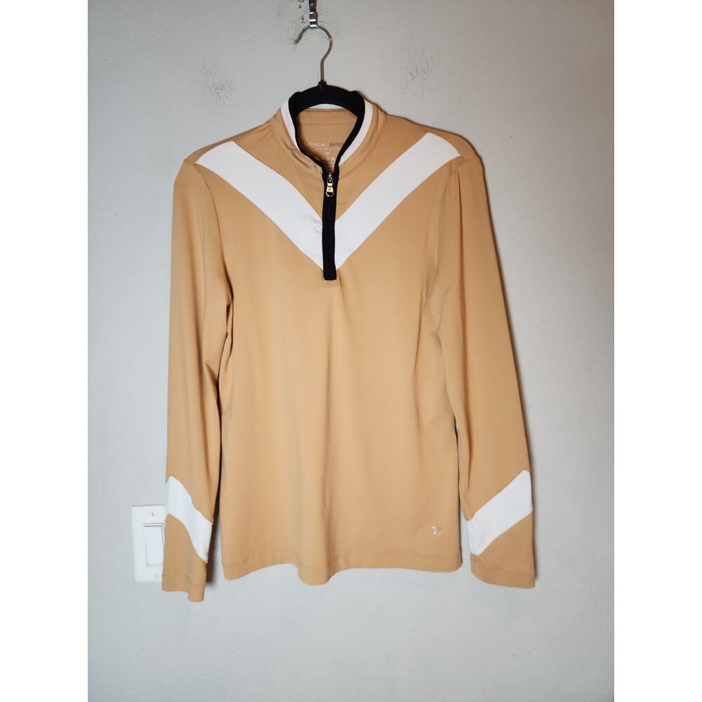 Lohla Sport The Laurie Chevron Top 1/4 Zip Long Sleeve Tan Golfing Size Medium